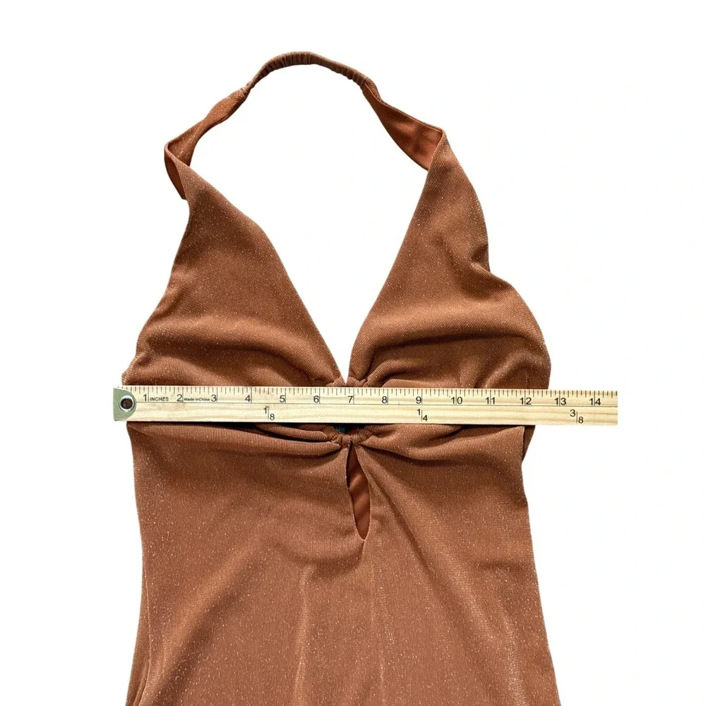 Wild‎ Fable Rust Color Shimmer O-Ring Halter Mini Bodycon Dress Small